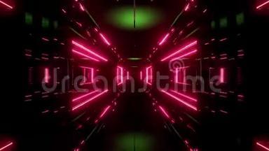 科幻空间隧道走廊与发光发亮的灯光3d插图背景vj循环无尽循环
